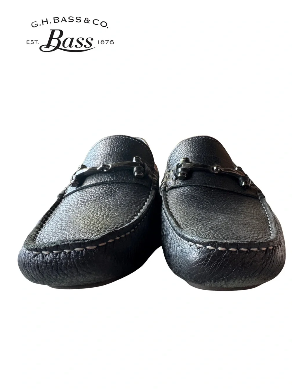 G.H. Bass & Co. Wheldon Bit Driving Moc Loafers pebbled black leather 9.5